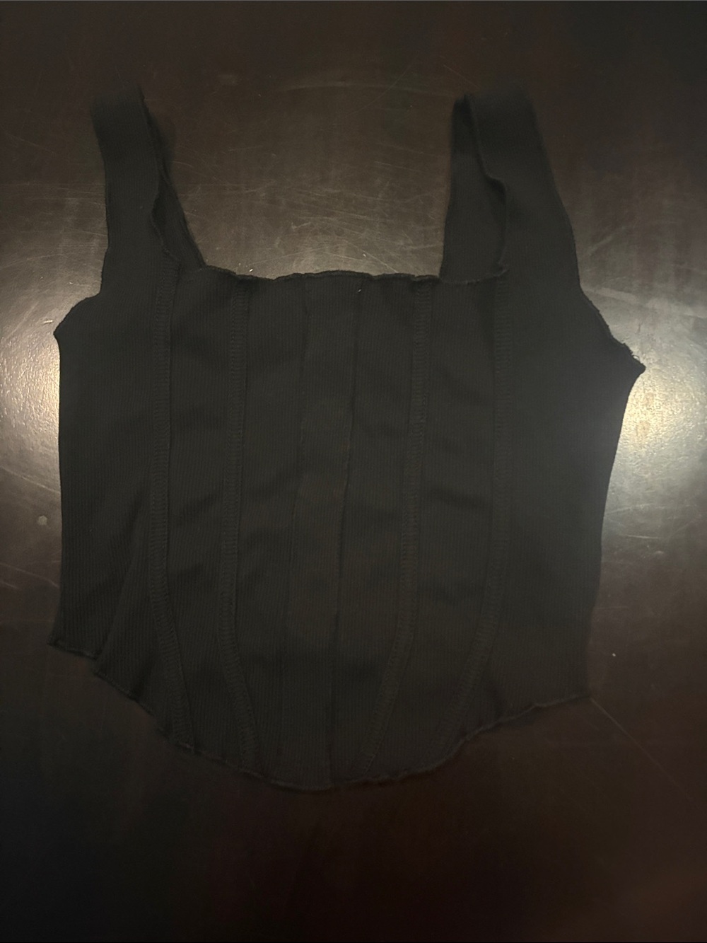 Women's Black Ribbed Square Neck Tank Top